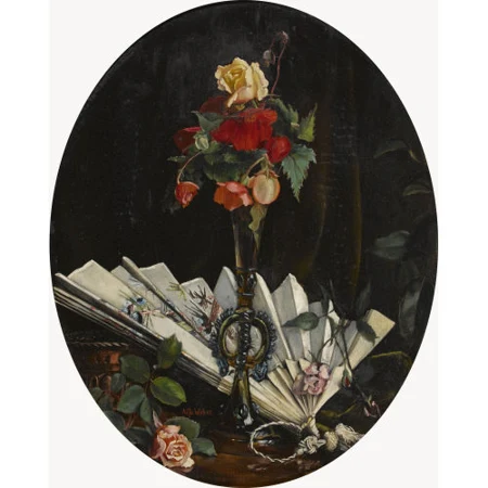 Stillleben mit Rosen und Fächer