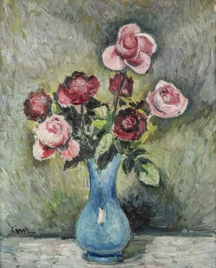 Alfredo Cini — Alfredo Cini (1887-1970) 'Nature morte aux roses'.