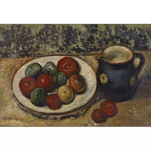 Stillleben mit Kernobst und Krug