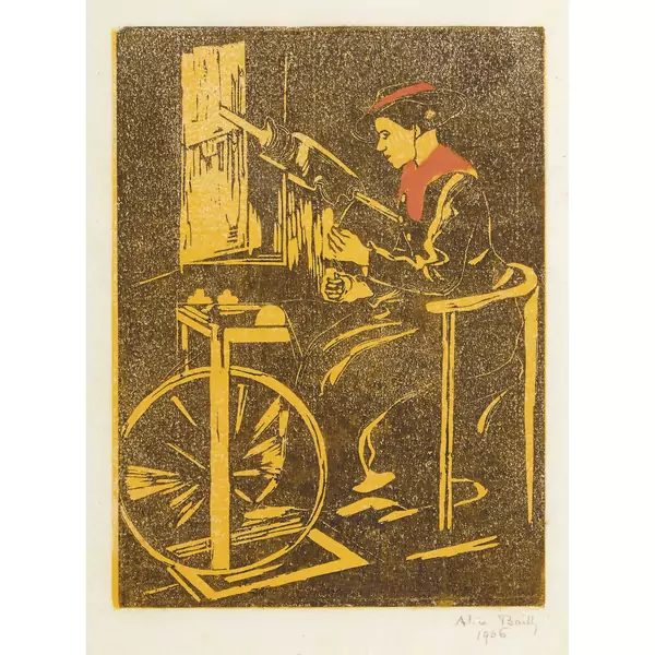 Frau am Spinnrad