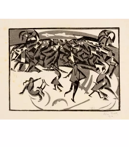 Alice Bailly — Sammelnummer von 4 Holzschnitten Mère et enfant. - Baigneuses. - Les communiantes. - Patinage au Bois de Boulogne — Galerie Kornfeld