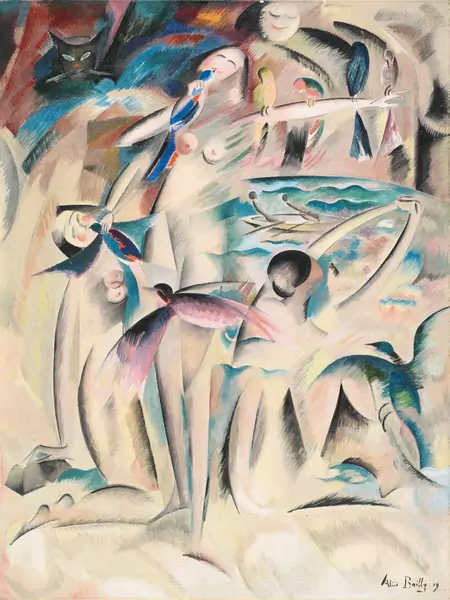 Alice Bailly — Femme aux oiseaux – Composition aux oiseaux — Galerie Kornfeld