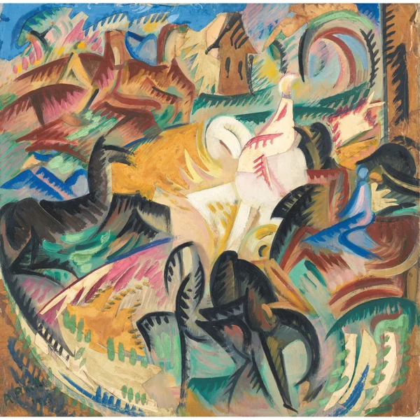 Alice Bailly — CHEVAUXHORSESÖl, Gouache und Collage auf Papier auf LeinwandUnten links signiert45 x 45 cm