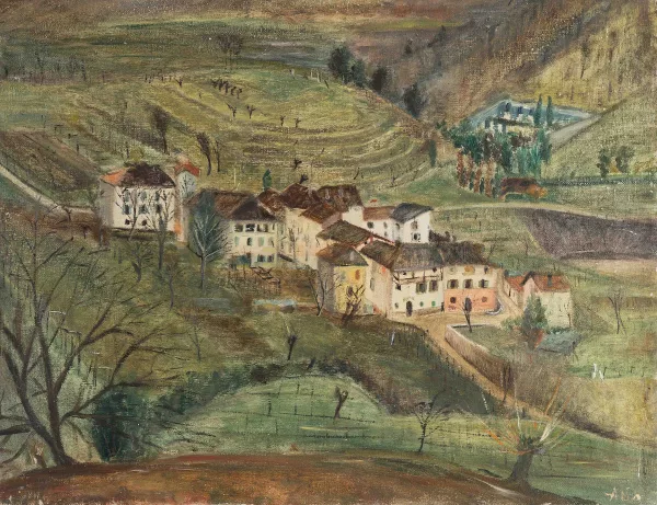 Alis Guggenheim — Tessiner Dorf aus der Vogelschau, um 1945