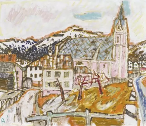 ALOIS CARIGIET — Bergdorf mit Kirche. 1965. — Koller Auktionen