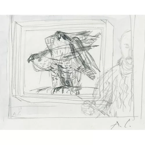 Alois Carigiet — "Selbstbildnis und Vögel".