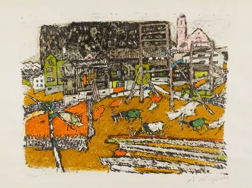 ALOIS CARIGIET — Ohne Titel (Dorfplatz). 1972. — Koller Auktionen