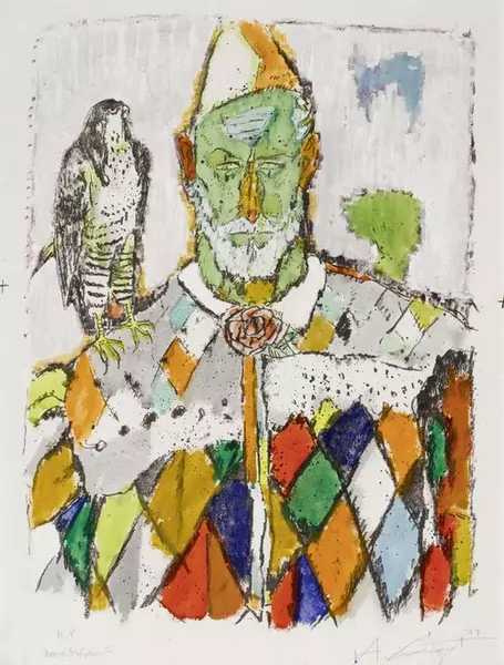 ALOIS CARIGIET — Alter Mann im Rautenkleid. 1974. — Koller Auktionen
