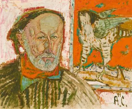ALOIS CARIGIET — Self portrait with falcon. 1971. — Koller Auktionen