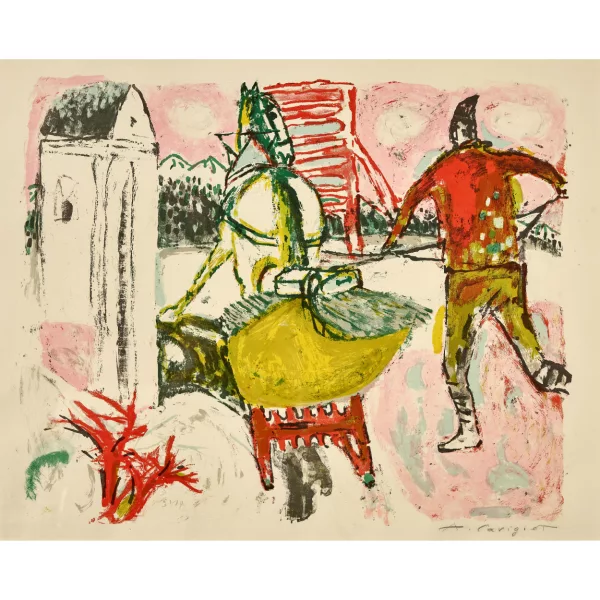 Alois Carigiet — "Bauer mit Schlittengefährt".