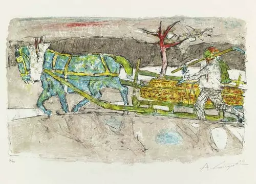 ALOIS CARIGIET — Bauer mit Pferdeschlitten. — Koller Auktionen