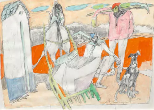 ALOIS CARIGIET — Bauern mit Gefährt. 1982. — Koller Auktionen