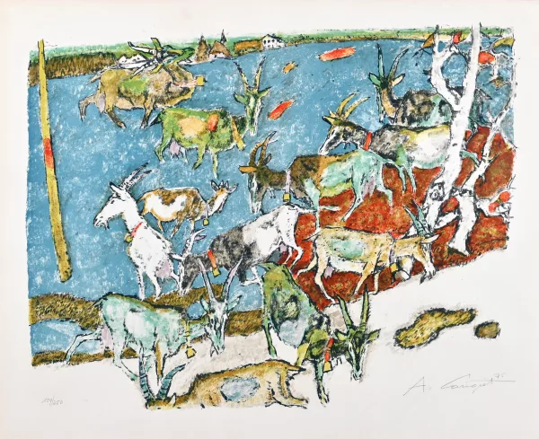 Alois Carigiet — Ziegen im Schnee, 1975