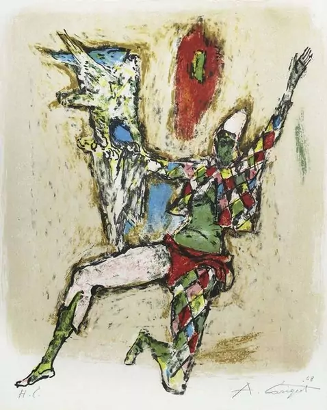 ALOIS CARIGIET — Harlekin mit Falke. 1968. — Koller Auktionen