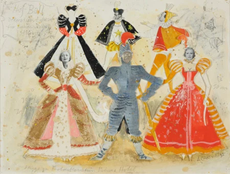 Skizze zu Festdekoration im Palace Hotel, St. Moritz, 1935