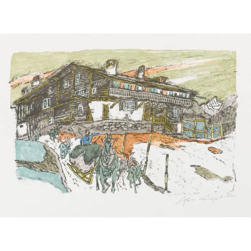Alois Carigiet — Bauernhaus mit Schlitten.