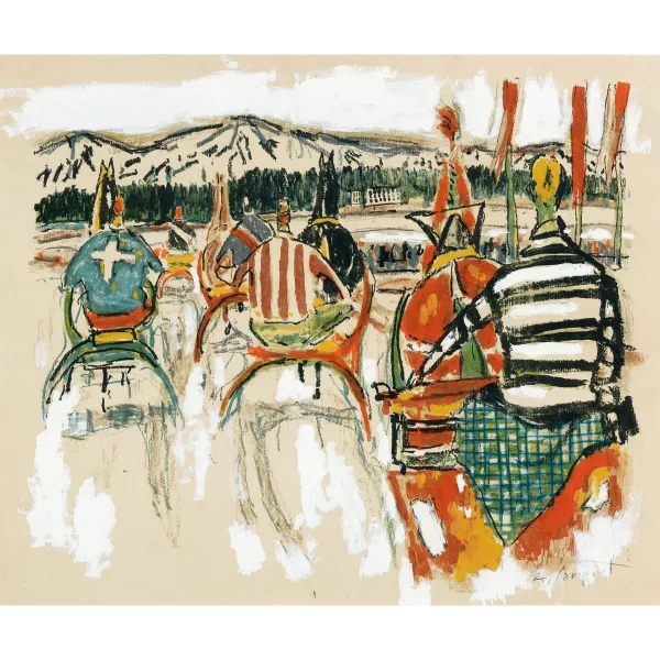 Alois Carigiet — PFERDERENNEN AUF DEM ST. MORITZERSEE HORSE RACE ON LAKE ST. MORITZ