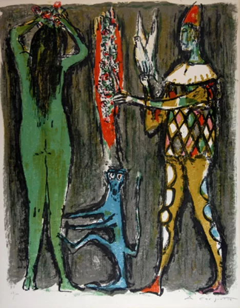 Alois Carigiet — Frau mit Harlekin und Affe, 1957