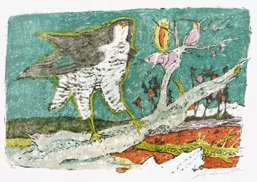 ALOIS CARIGIET — Falke auf Baumstrunck. 1978. — Koller Auktionen