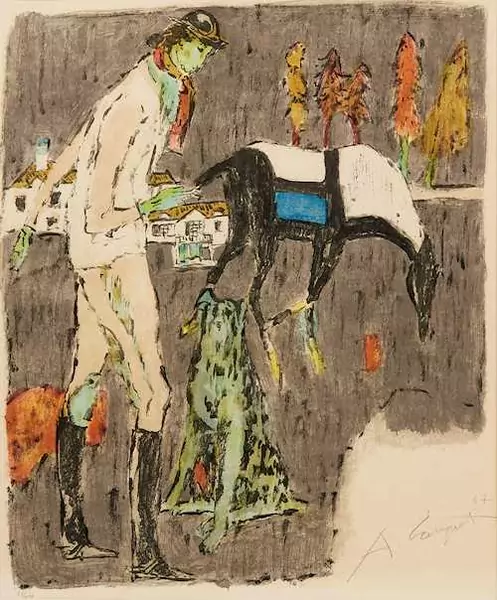 ALOIS CARIGIET — Reiterin mit Hund. 1967. — Koller Auktionen