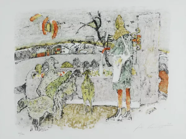 Alois Carigiet — Schäfer mit seinen Tieren, 1970
