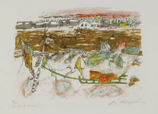 Alois Carigiet — Zwei Bauern mit Schlitten, 1964