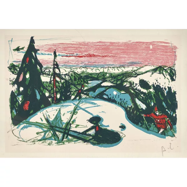 Alois Carigiet — Winterlandschaft mit Bäumen.