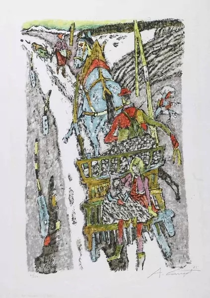ALOIS CARIGIET — Heimfahrt (Bauer mit Pferdefuhrwerk). 1975. — Koller Auktionen