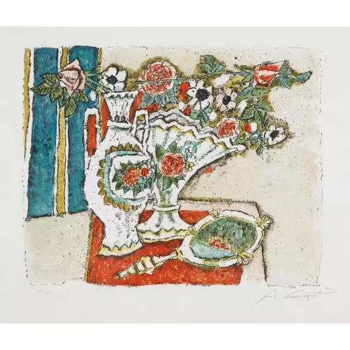 Stillleben mit Vase und Spiegel