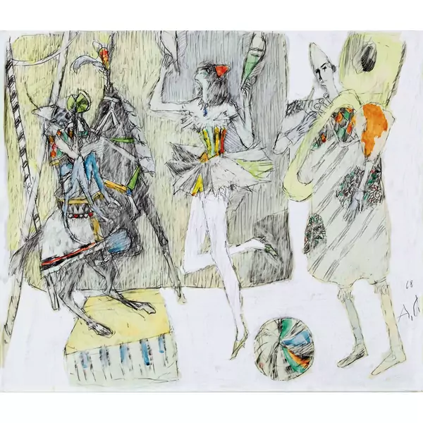 Zirkusartisten mit Harlekin