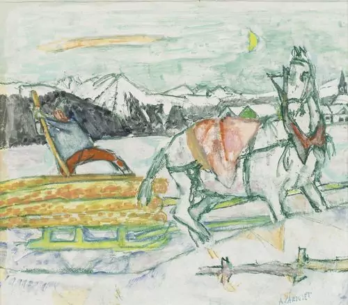 ALOIS CARIGIET — Holzfäller mit einem Pferdeschlitten. — Koller Auktionen
