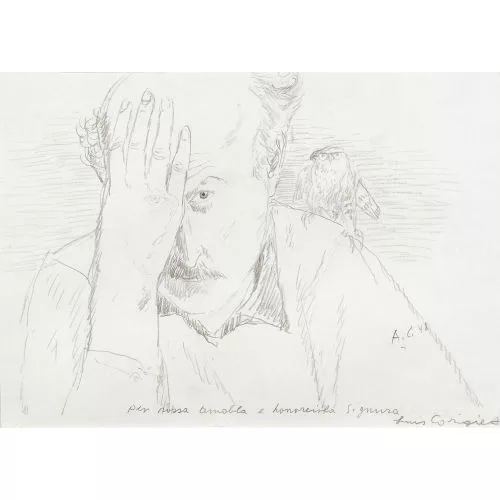 Alois Carigiet — Selbstbildnis mit Falke auf der Schulter.