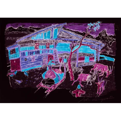 Alois Carigiet — Haus und Ziegen.