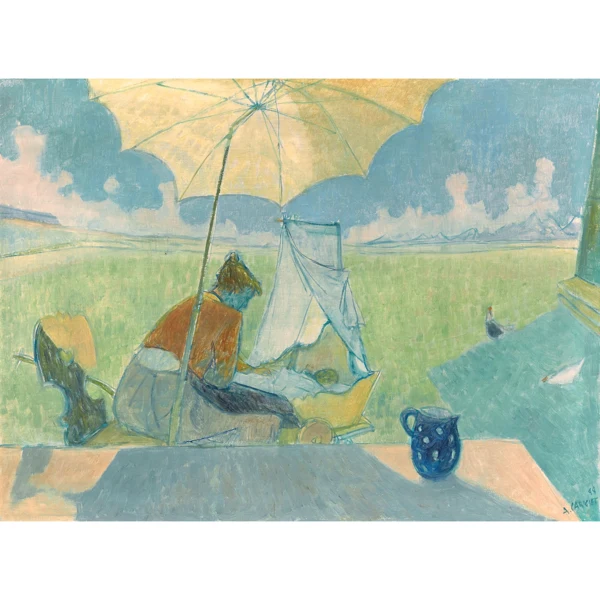 Alois Carigiet — MUTTER UND KIND UNTER SONNENSCHIRM, 1944MOTHER AND CHILD UNDERNEATH A PARASOL, 1944