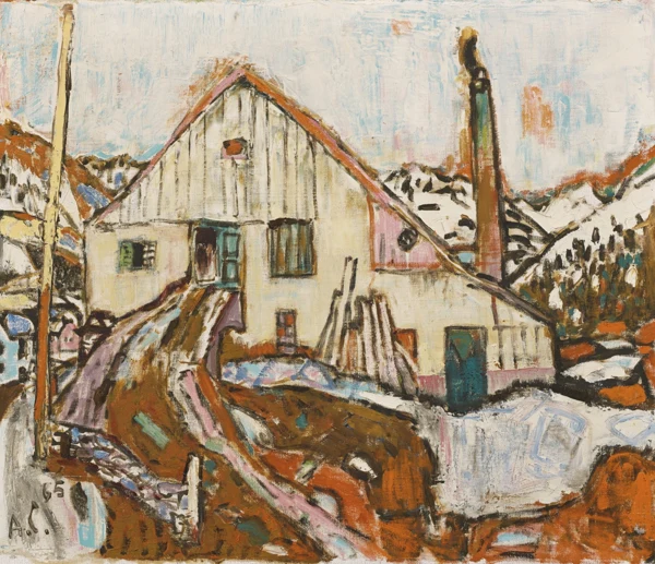 Alois Carigiet — Bündner Berglandschaft mit Bauernhof, 1965