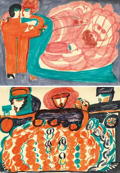 ALOÏSE CORBAZ — Two works: L'Auto en couronne. Circa 1964; Ballet de Vienne. Circa 1964. — Koller Auktionen