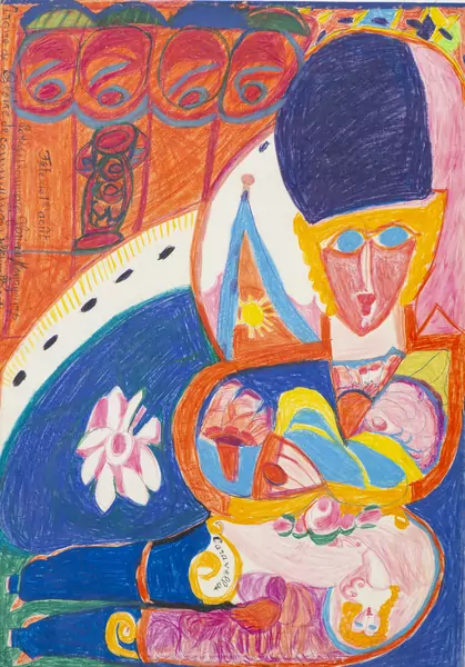 Aloise CORBAZ (1886-1964), "Fête de 1er août - Trône de gloire de communion", craie grasse — DognyAuction
