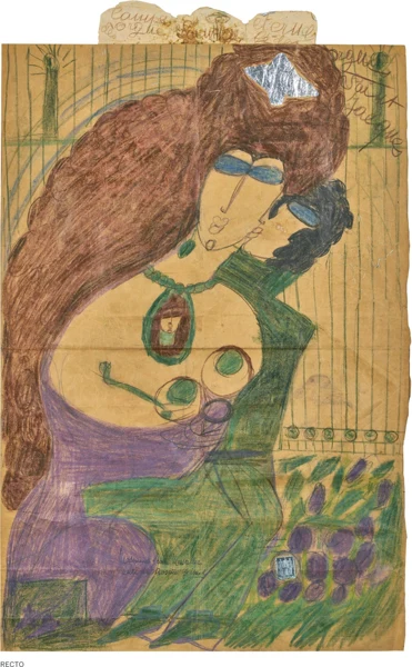 Aloïse Corbaz — Composition de Noël coiffée d’une feuille d’aluminium (recto)Orgues Saint-Jacques (verso)