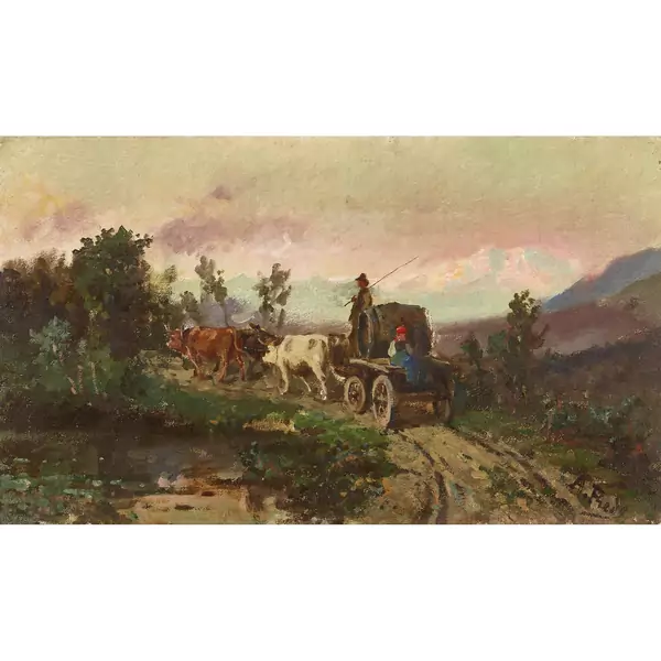Landschaft mit Ochsenkarren