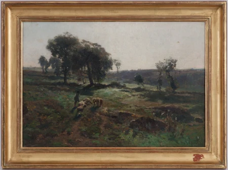 Berger et moutons dans un paysage