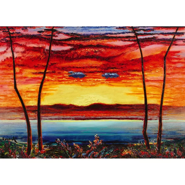André Jean Evard — Seelandschaft bei Sonnenuntergang.