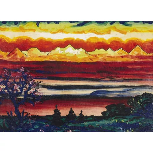 André Jean Evard — Berglandschaft im Abendrot.