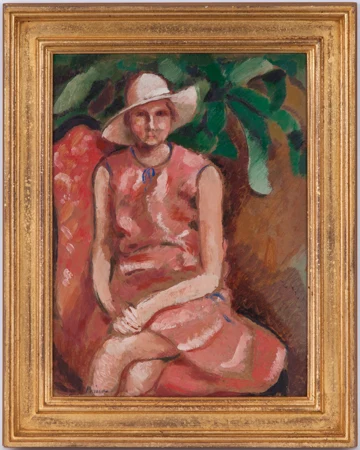 Jeune femme au chapeau blanc