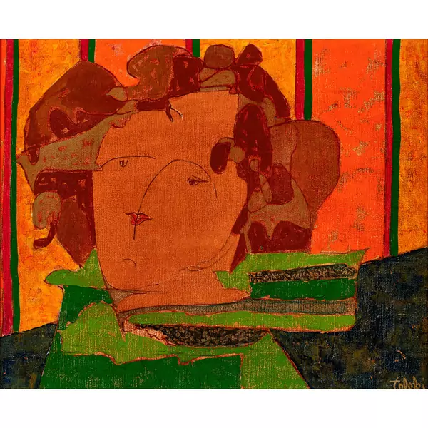 "Dame en bleu et vert"
