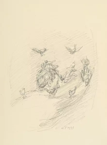 André Thomkins — Personnage aux oiseaux, 1979