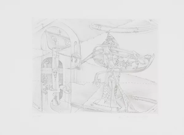 André Thomkins — 2 Blätter: Ombilical, 1973; Lose in der Dose, 1976