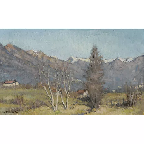 Angelo Giorgetti — Herbstliche Wiese mit Alpenpanorama.