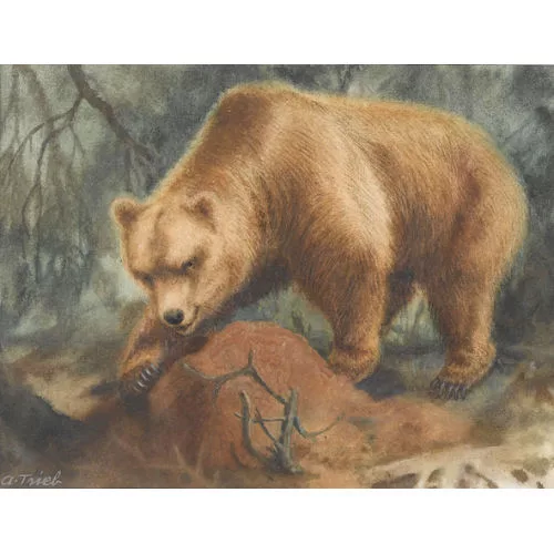 Anton Trieb — Waldpartie mit Bär und Ameisenhügel.