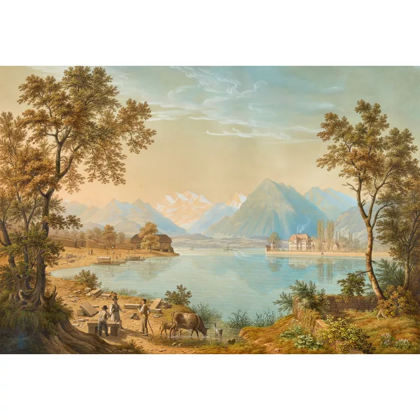 Anton Winterlin — Ansicht der Schadau mit Niesen und Berner Alpen.