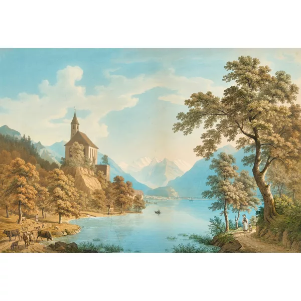 Anton Winterlin — Brienzersee mit Kirche Brienz.